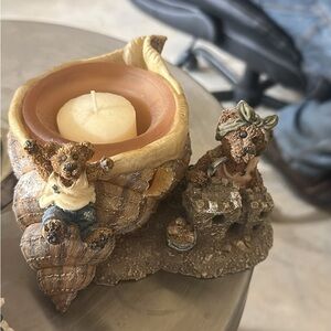 Boyds Bears Shell Candle Holder with Brown and Tan Bears